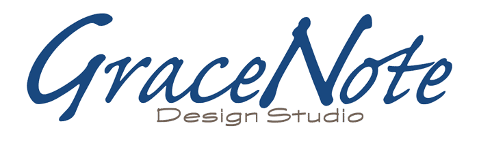 A blue and grey GraceNote Design Studio Logo