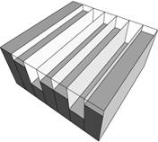 Abbildung 5.4.2.2: Dreidimensionale Darstellung eines Schröderdiffusors nach der Quadratischen Restfolge(Hunecke 1997, Bild 7)